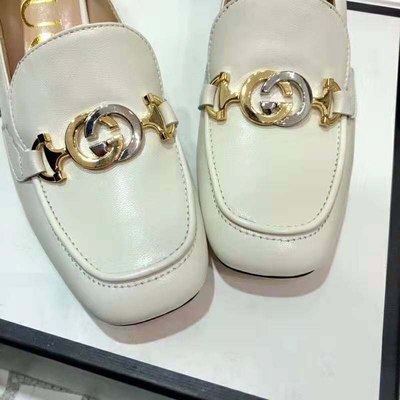 Gucci Women Gucci Zumi Leather Mid-Heel Loafer with Interlocking G Horsebit in 5.6 cm Height-White