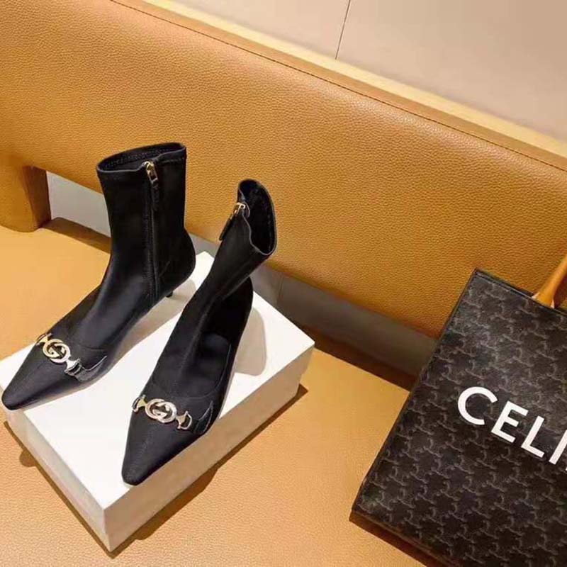Gucci Women Gucci Zumi Mid-Heel Ankle Boot 7.7 cm Heel-Black