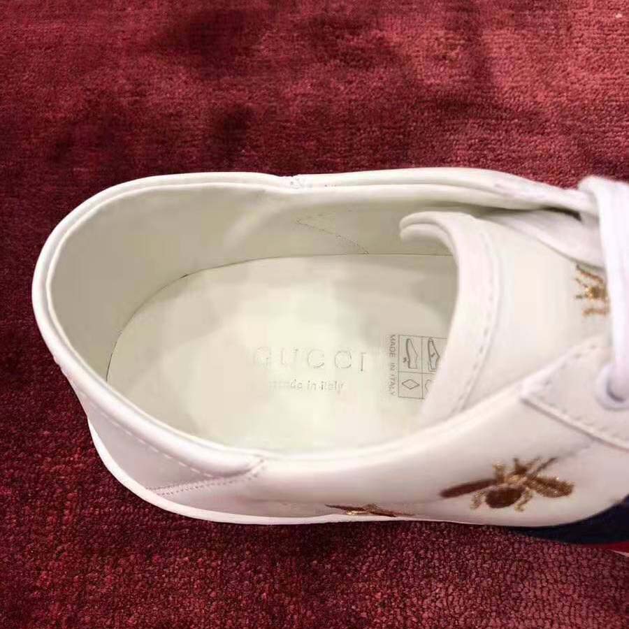 Gucci Women’s Ace Embroidered Sneaker in White Leather with Bees and Stars