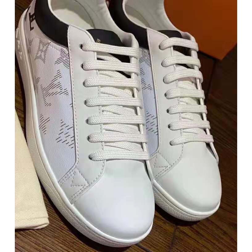 Louis Vuitton LV Unisex Luxembourg Sneaker in White Grained Calf Leather-Black