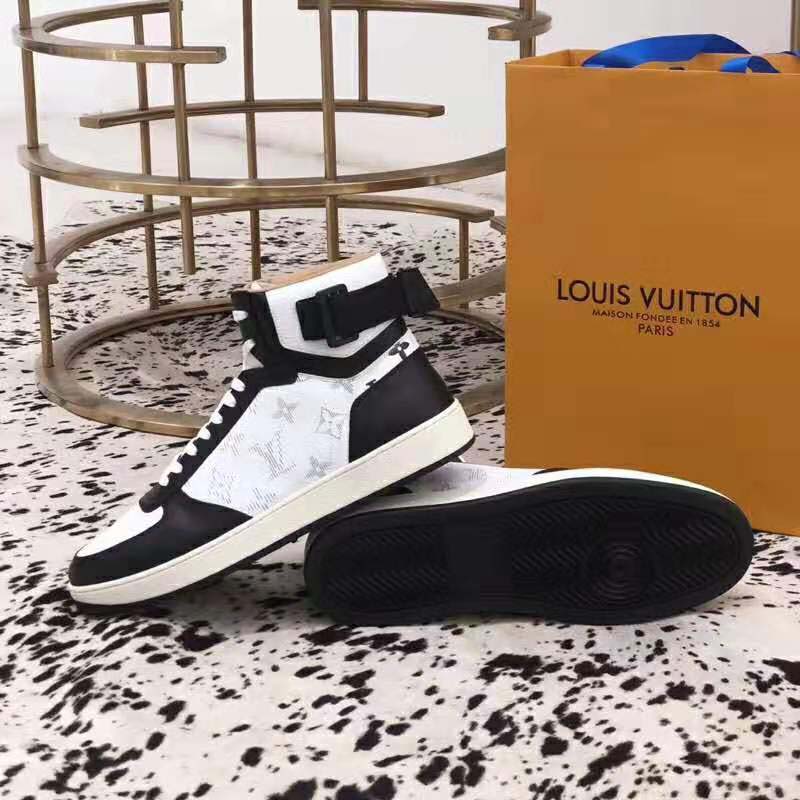 Louis Vuitton LV Unisex Rivoli Sneaker Boot in Monogram Grained Calf Leather-Black