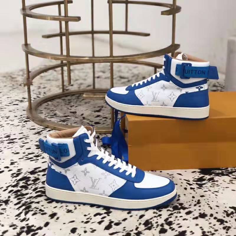 Louis Vuitton LV Unisex Rivoli Sneaker Boot in Monogram Grained Calf Leather-Blue