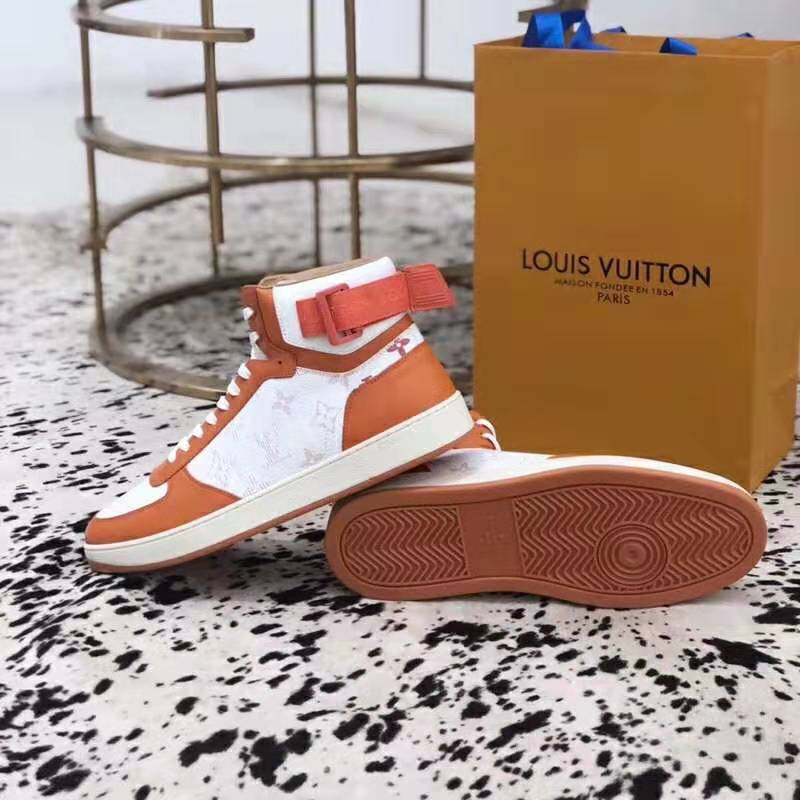 Louis Vuitton LV Unisex Rivoli Sneaker Boot in Monogram Grained Calf Leather-Orange