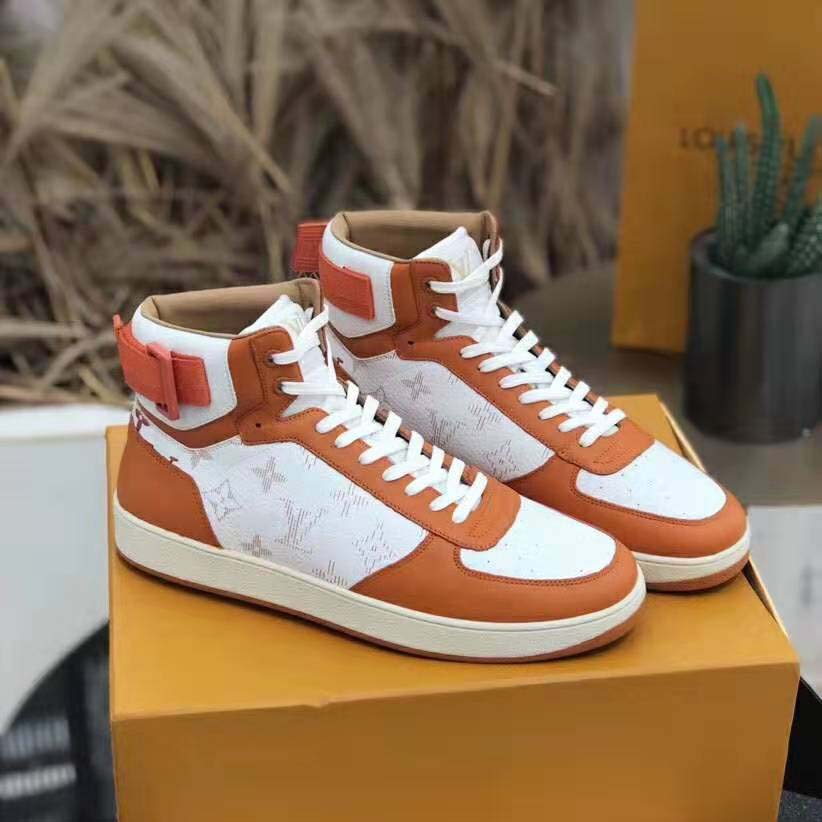 Louis Vuitton LV Unisex Rivoli Sneaker Boot in Monogram Grained Calf Leather-Orange