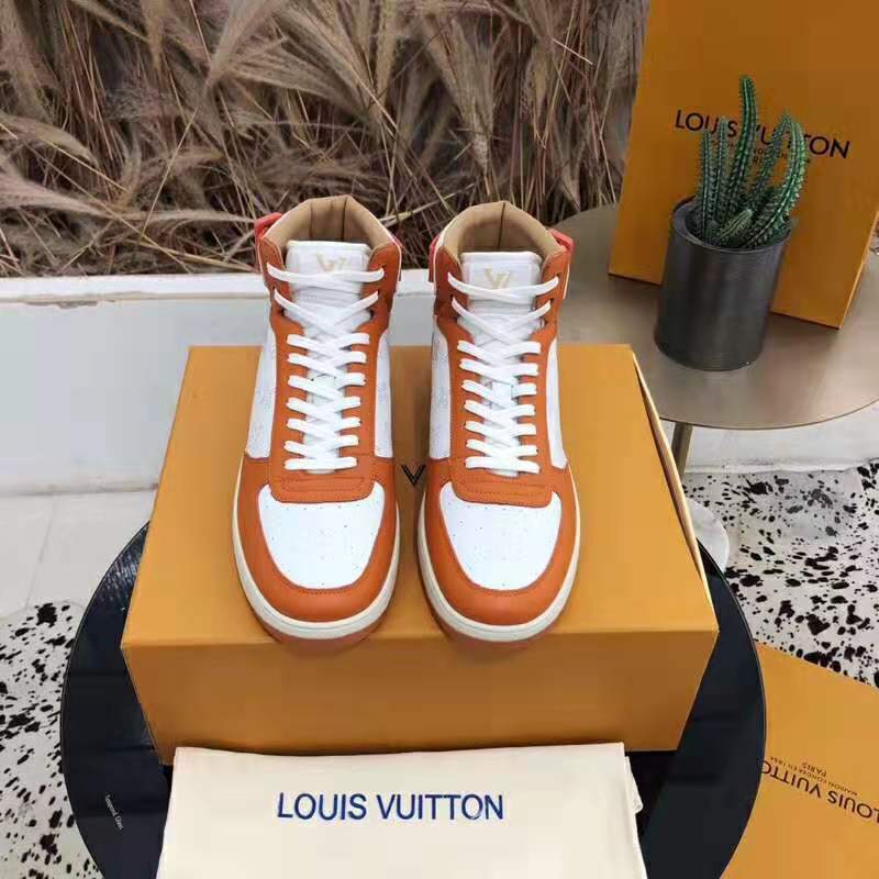 Louis Vuitton LV Unisex Rivoli Sneaker Boot in Monogram Grained Calf Leather-Orange
