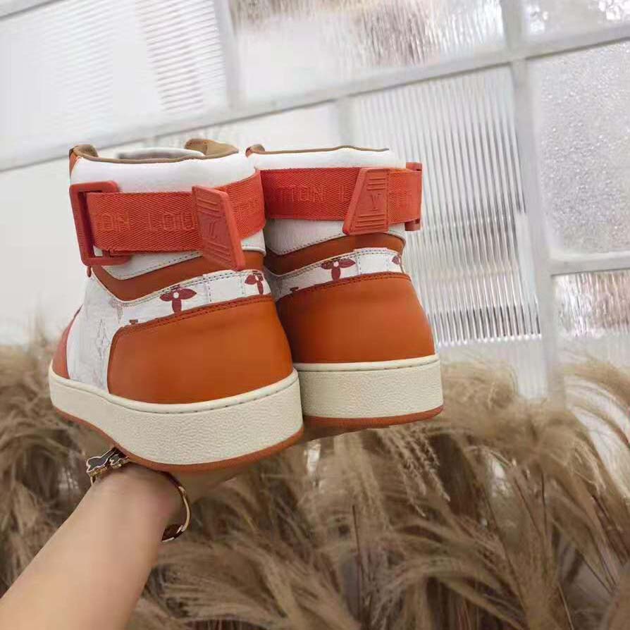 Louis Vuitton LV Unisex Rivoli Sneaker Boot in Monogram Grained Calf Leather-Orange