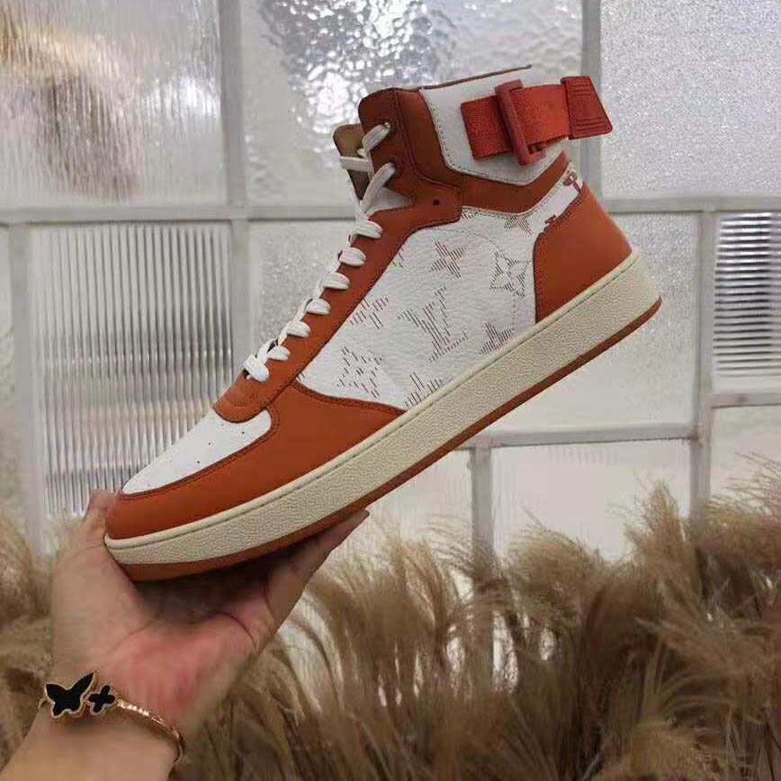 Louis Vuitton LV Unisex Rivoli Sneaker Boot in Monogram Grained Calf Leather-Orange