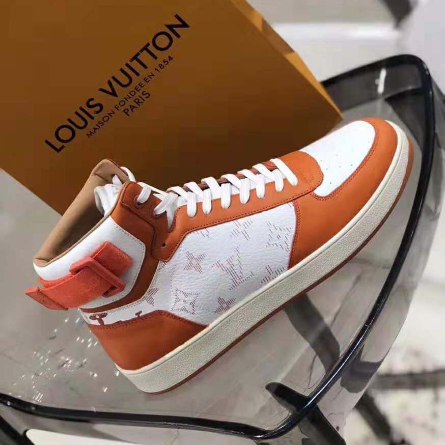 Louis Vuitton LV Unisex Rivoli Sneaker Boot in Monogram Grained Calf Leather-Orange
