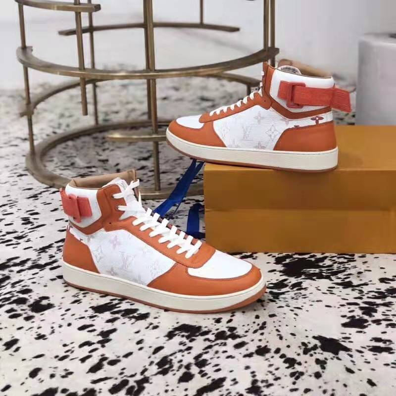 Louis Vuitton LV Unisex Rivoli Sneaker Boot in Monogram Grained Calf Leather-Orange