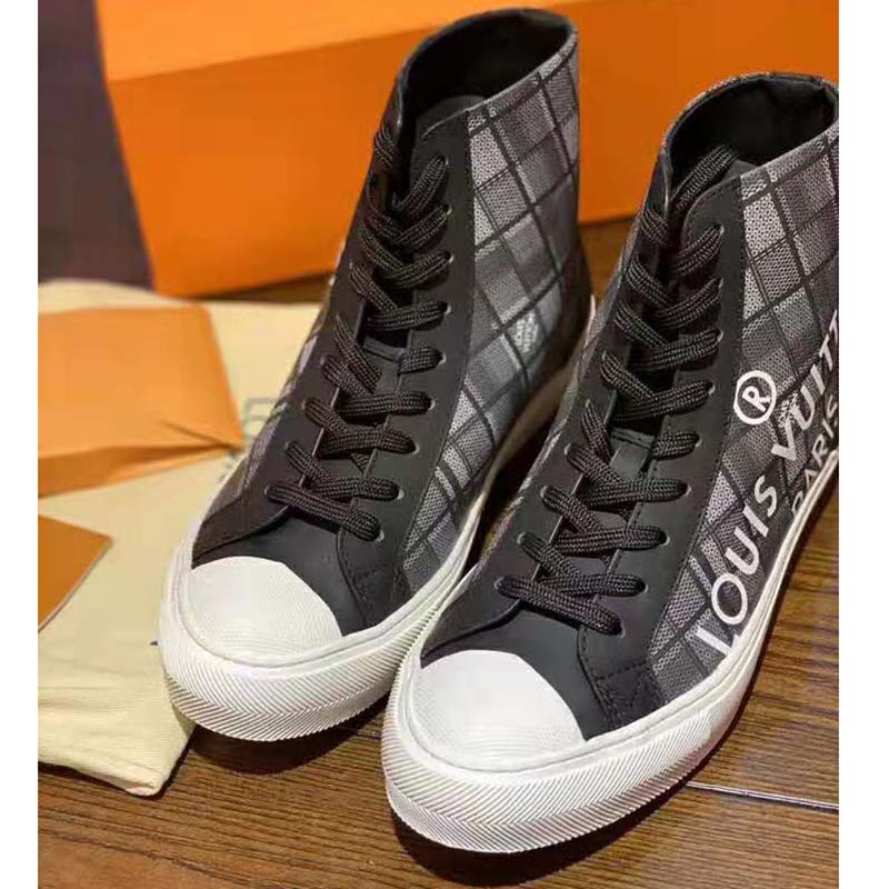 Louis Vuitton LV Unisex Tattoo Sneaker Boot in Damier Tartan Canvas-Black