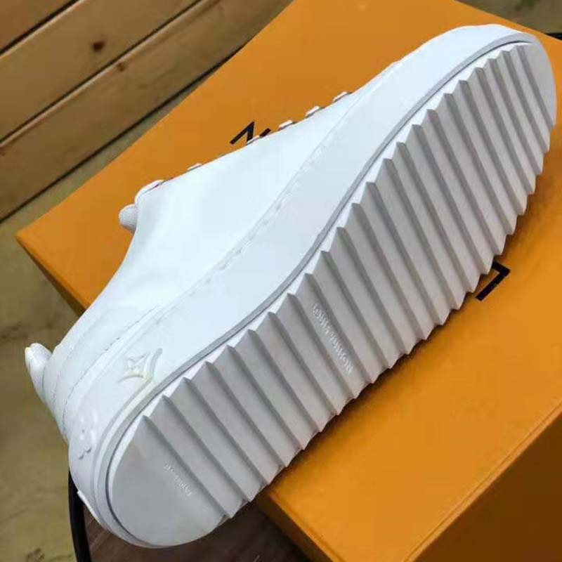 Louis Vuitton LV Unisex Time Out Sneaker in Supple Calf Leather with Rainbow-Colored Vuitton Signature-White