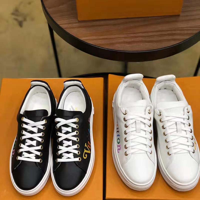 Louis Vuitton LV Unisex Time Out Sneaker in Supple Calf Leather with Rainbow-Colored Vuitton Signature-White