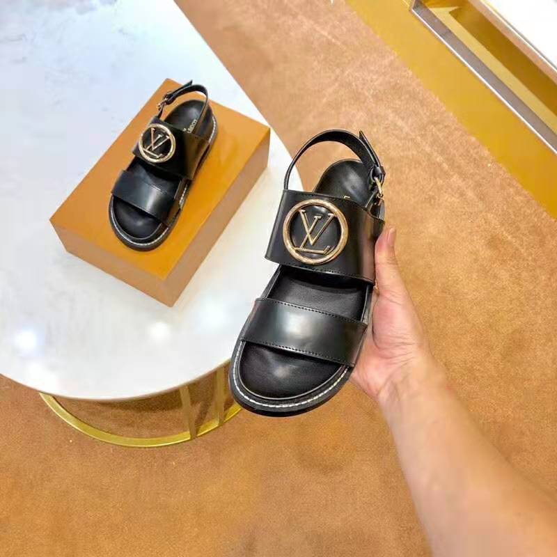 Louis Vuitton LV Women Crossroads Comfort Sandal in Black Glazed Calf Leather