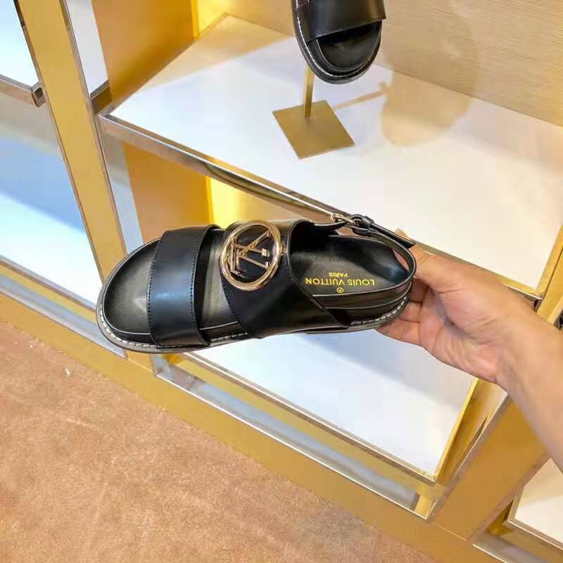 Louis Vuitton LV Women Crossroads Comfort Sandal in Black Glazed Calf Leather