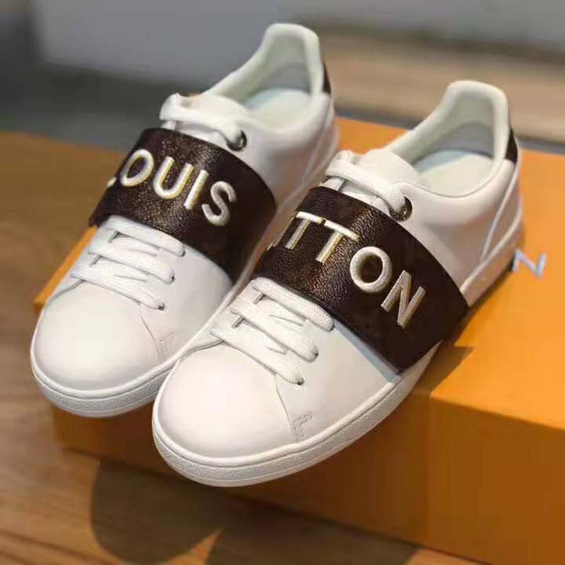 Louis Vuitton LV Women Frontrow Sneaker in White Calf Leather and Brown Rubber
