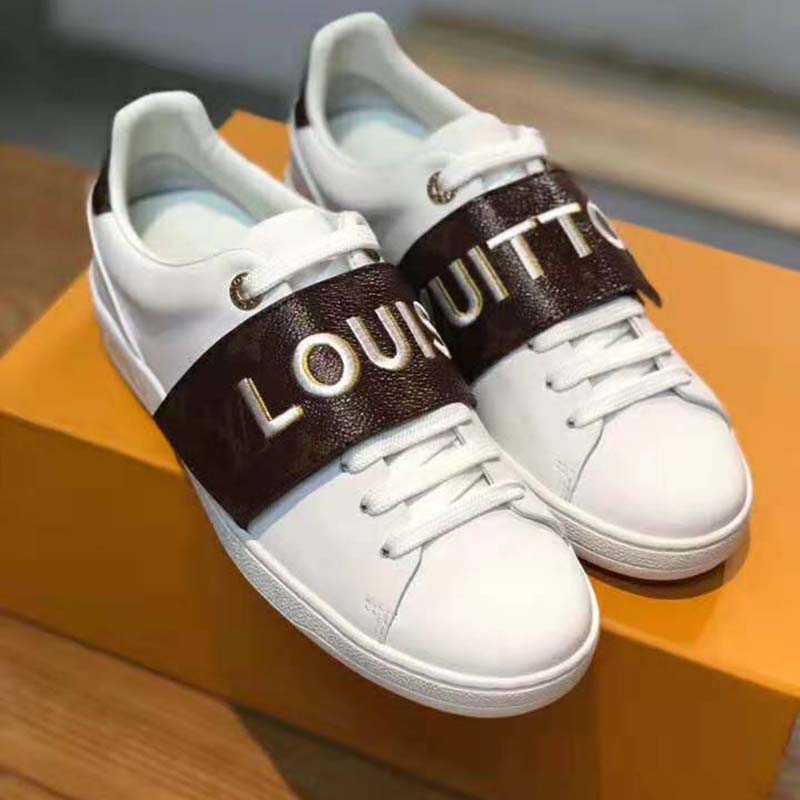 Louis Vuitton LV Women Frontrow Sneaker in White Calf Leather and Brown Rubber