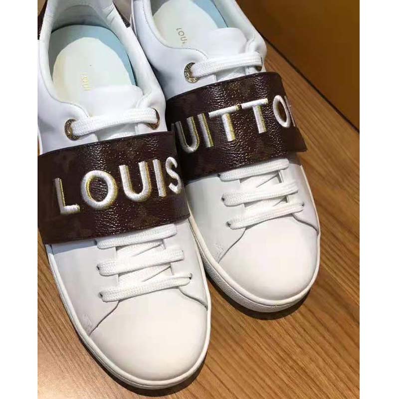 Louis Vuitton LV Women Frontrow Sneaker in White Calf Leather and Brown Rubber