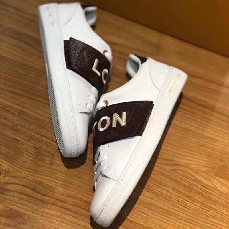 Louis Vuitton LV Women Frontrow Sneaker in White Calf Leather and Brown Rubber