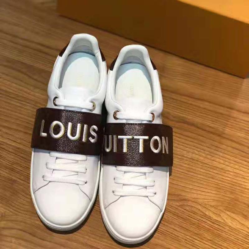 Louis Vuitton LV Women Frontrow Sneaker in White Calf Leather and Brown Rubber