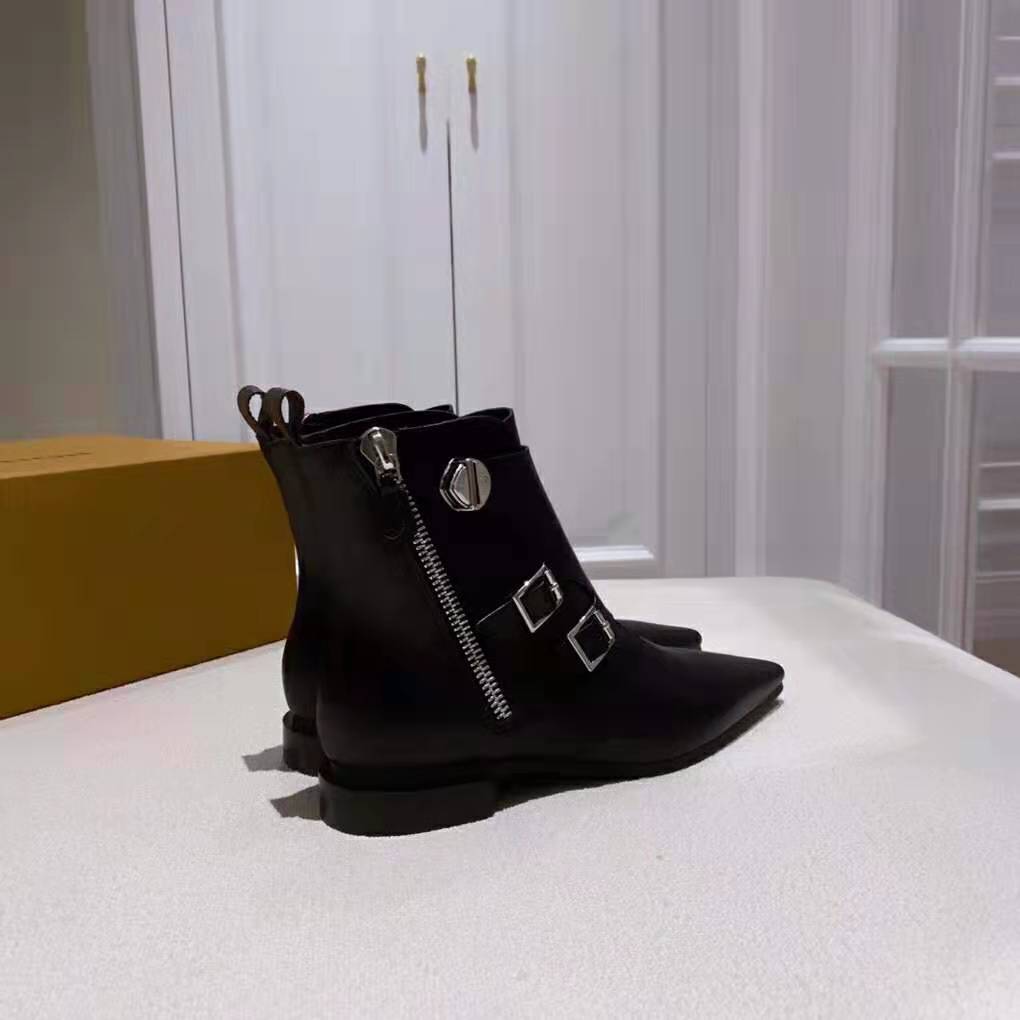 Louis Vuitton LV Women Jumble Flat Ankle Boot in Calf Leather and Rubber Outsole-Black