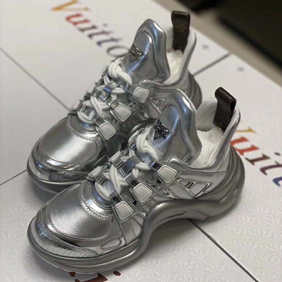 Louis Vuitton LV Women LV Archlight Sneaker in Leather and Technical Fabrics-Silver