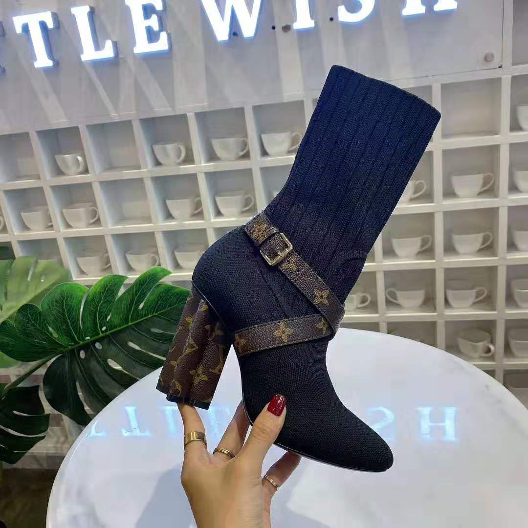 Louis Vuitton LV Women LV Silhouette Ankle Boot in Textile and Monogram Canvas-Black