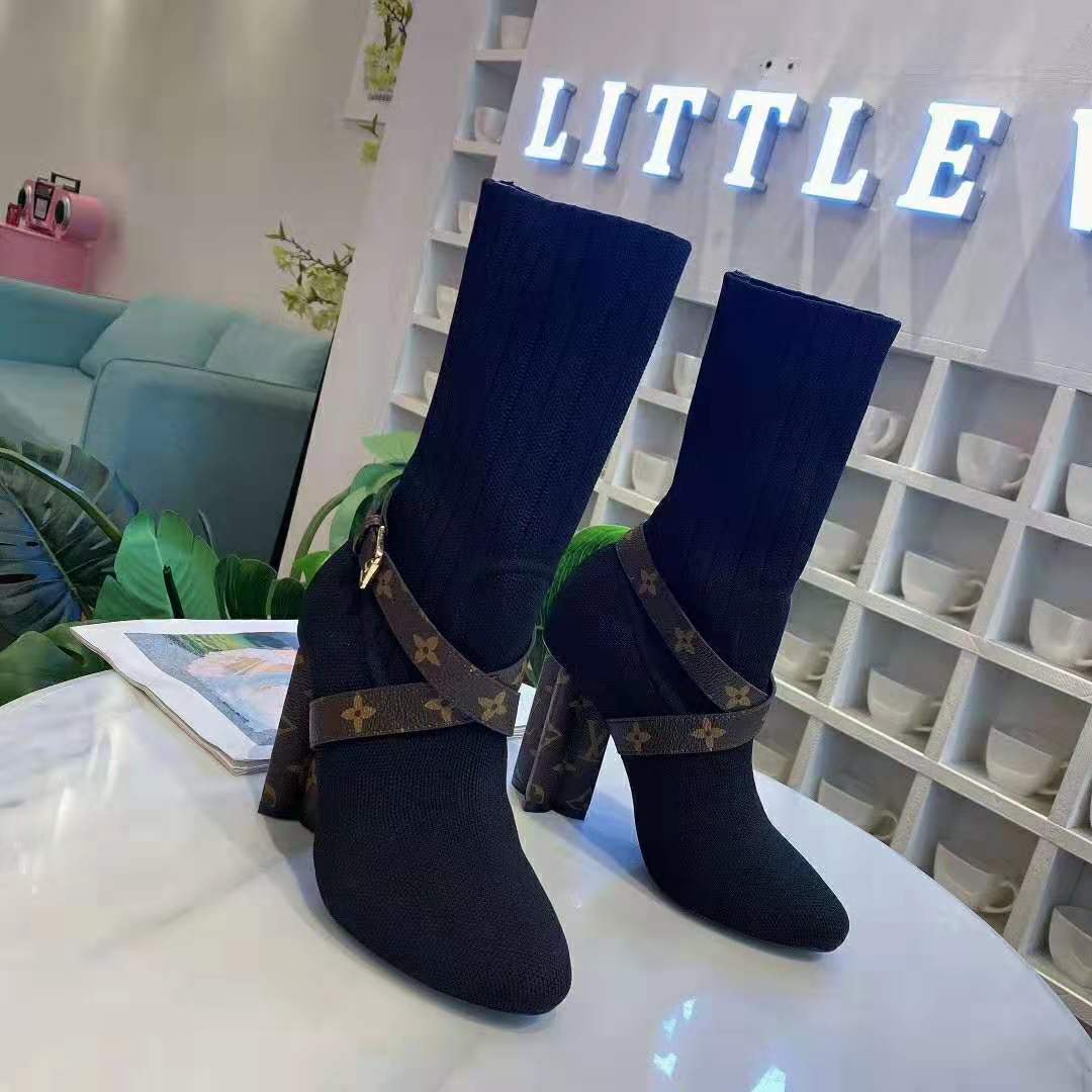 Louis Vuitton LV Women LV Silhouette Ankle Boot in Textile and Monogram Canvas-Black