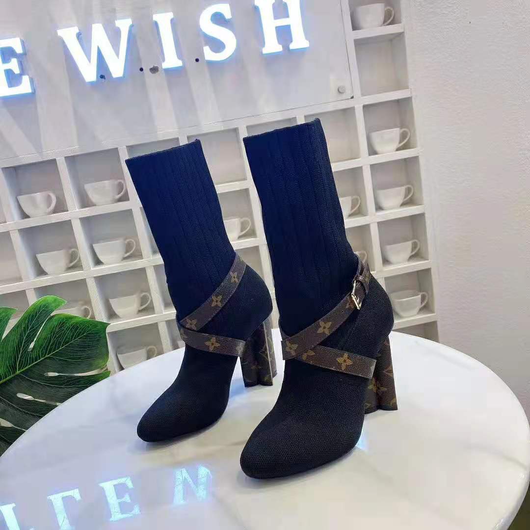 Louis Vuitton LV Women LV Silhouette Ankle Boot in Textile and Monogram Canvas-Black