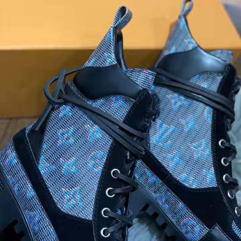 Louis Vuitton LV Women Laureate Platform Desert Boot in Calf Leather with Monogram Canvas-Blue