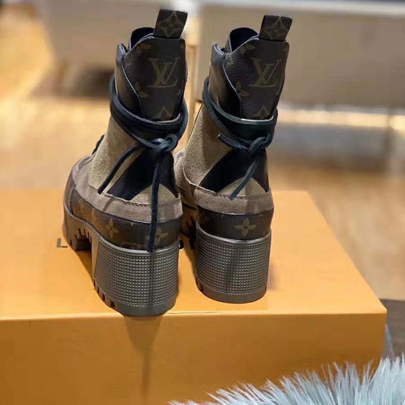 Louis Vuitton LV Women Laureate Platform Desert Boot in Suede Calf Leather and Monogram Canvas-Brown