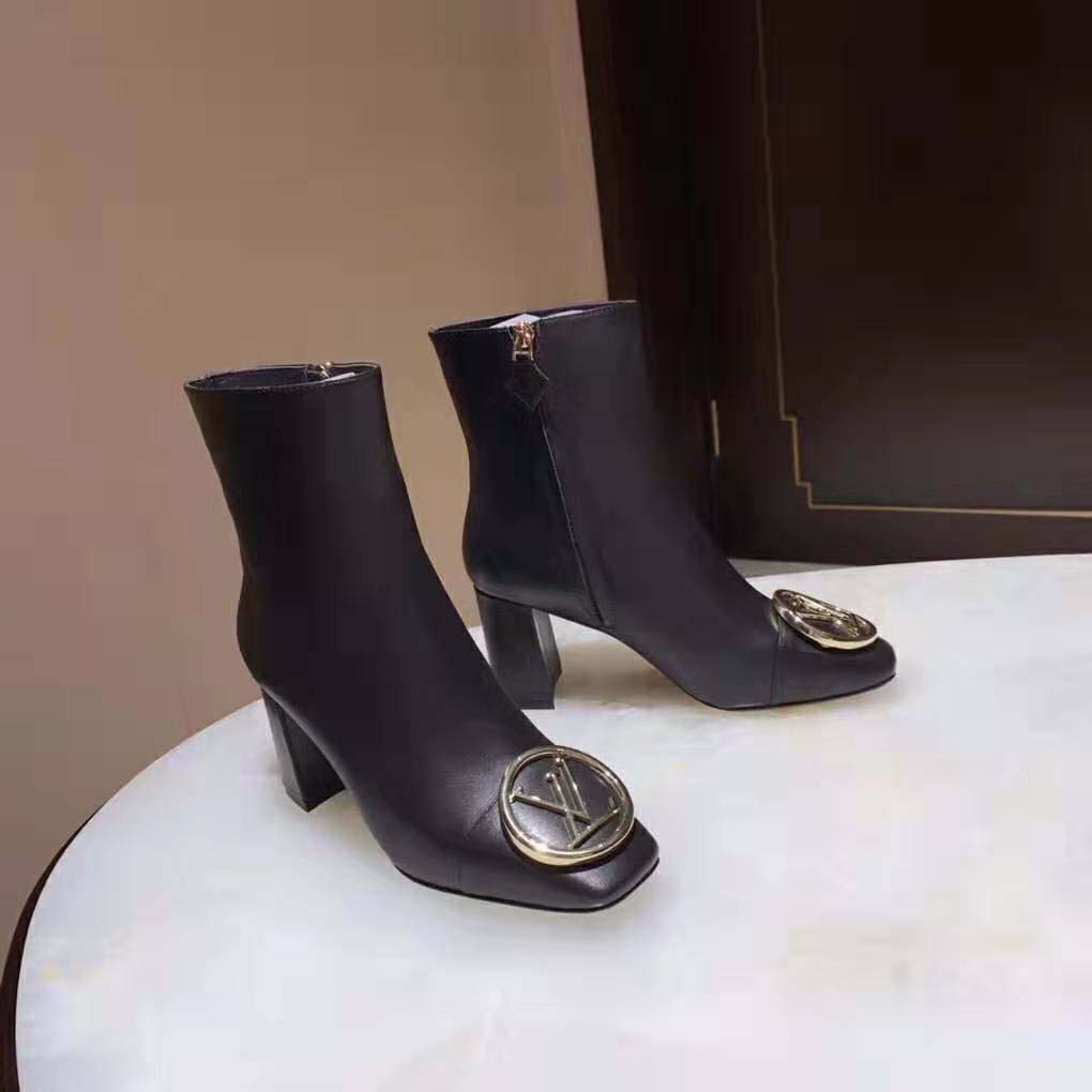 Louis Vuitton LV Women Madeleine Ankle Boot Soft Black Calf Leather 7.5 cm Heel