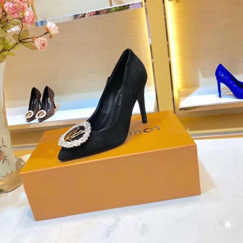 Louis Vuitton LV Women Madeleine Pump in Suede Baby Goat Leather with Oversized LV Circle 8 cm Heel-Black