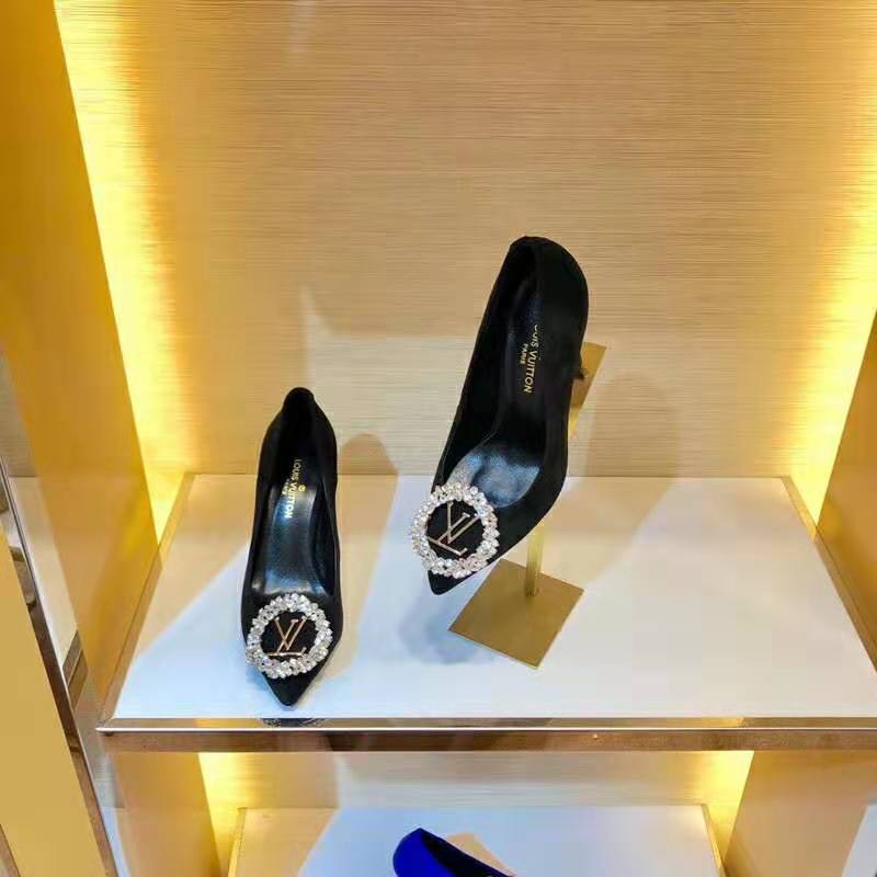 Louis Vuitton LV Women Madeleine Pump in Suede Baby Goat Leather with Oversized LV Circle 8 cm Heel-Black