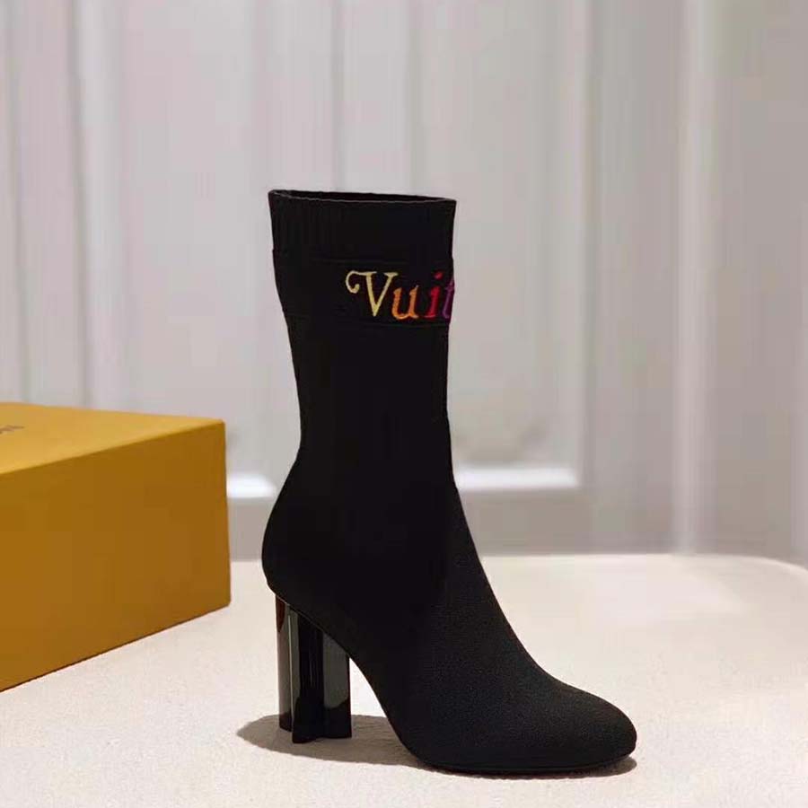 Louis Vuitton LV Women Silhouette Ankle Boot with Rainbow-Colored Vuitton Signature-Black