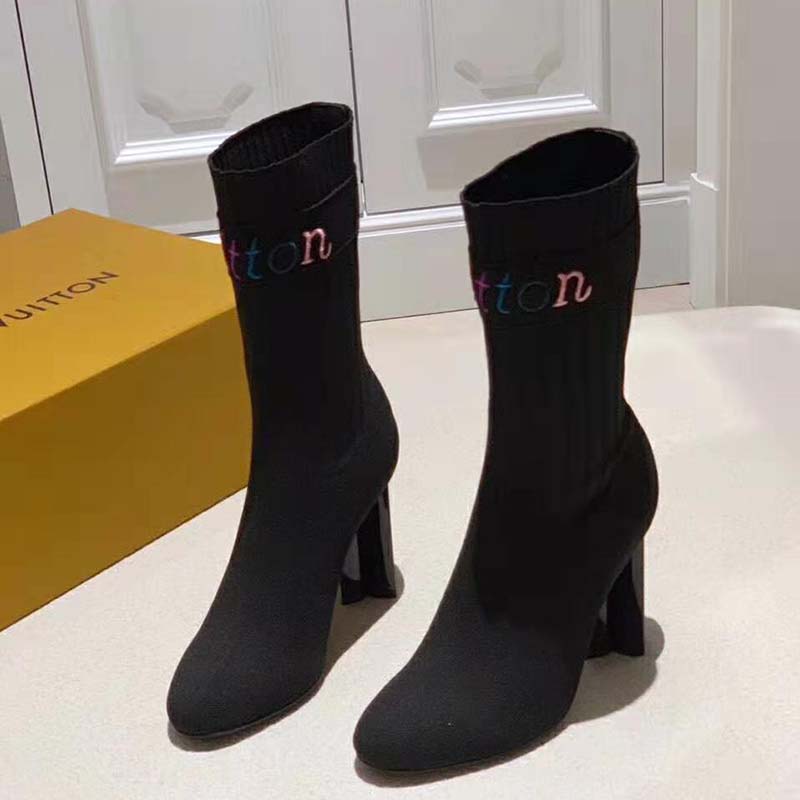 Louis Vuitton LV Women Silhouette Ankle Boot with Rainbow-Colored Vuitton Signature-Black