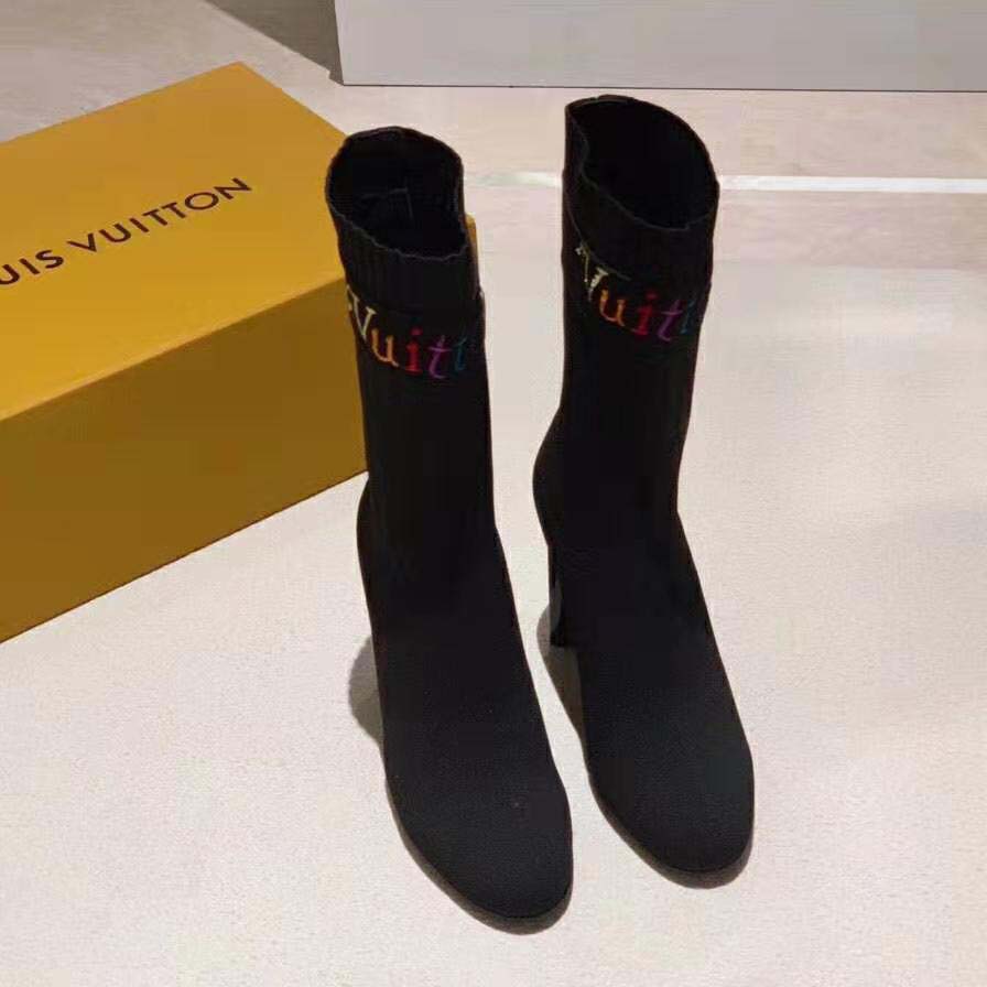Louis Vuitton LV Women Silhouette Ankle Boot with Rainbow-Colored Vuitton Signature-Black