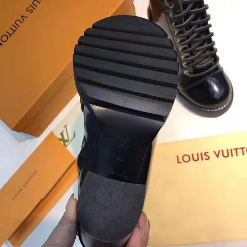 Louis Vuitton LV Women Star Trail Ankle Boot in Black Glazed Calf Leather with Monogram Canvas-Black
