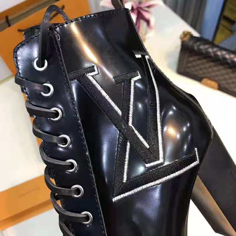 Louis Vuitton LV Women Star Trail Ankle Boot in Supple Black Calf Leather with Monogram Canvas-Black