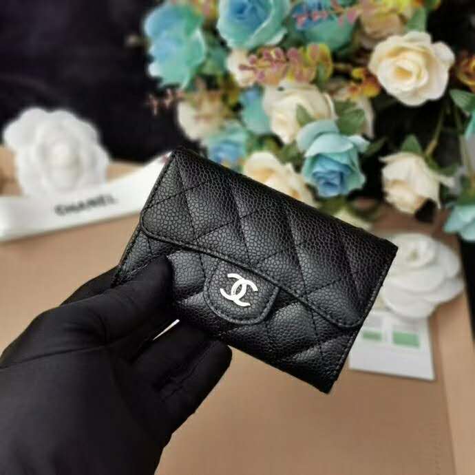 Chanel Women Classic Card Holder Grained Calfskin & Gold-Tone Metal-Black