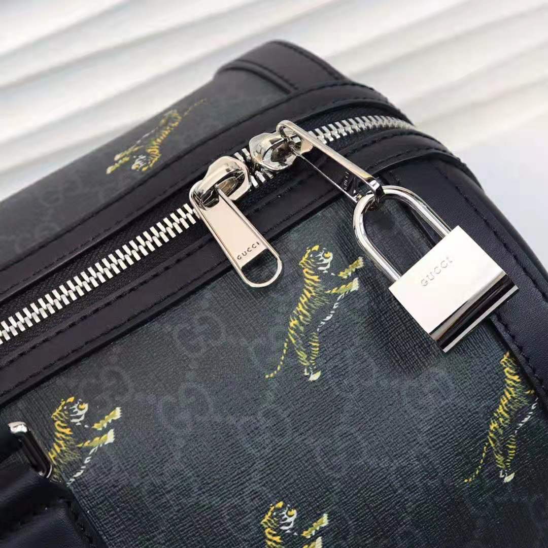 Gucci GG Men Gucci Bestiary Carry-On Duffle with Tigers in Black/Grey Soft GG Supreme