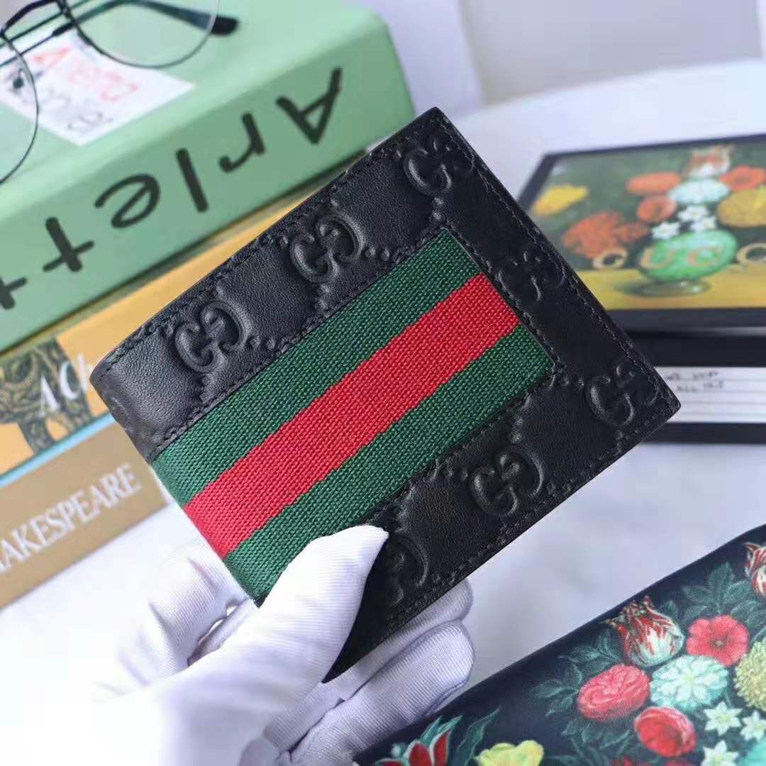 Gucci GG Men Gucci Signature Web Wallet in Black Gucci Signature Leather
