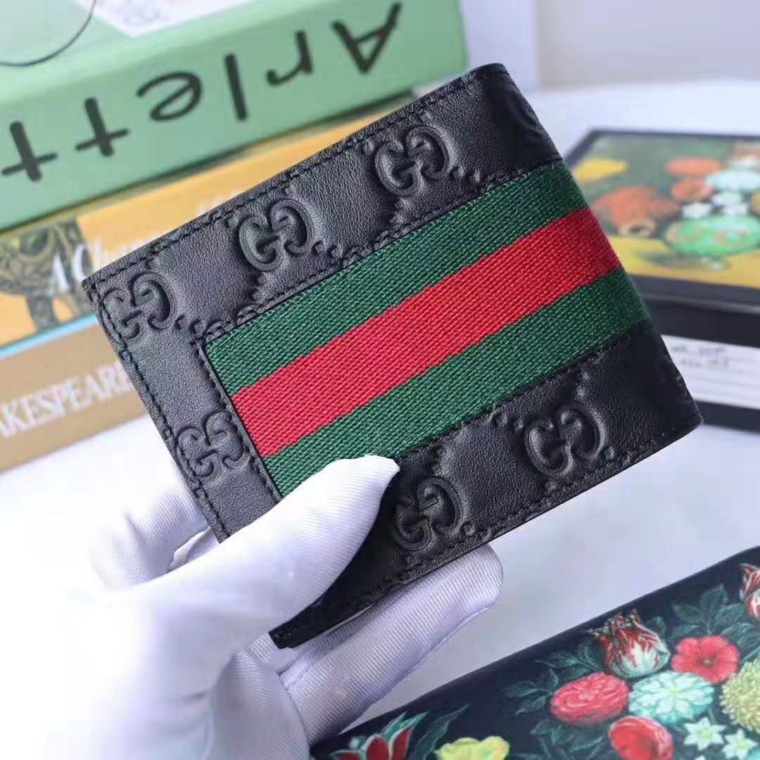 Gucci GG Men Gucci Signature Web Wallet in Black Gucci Signature Leather