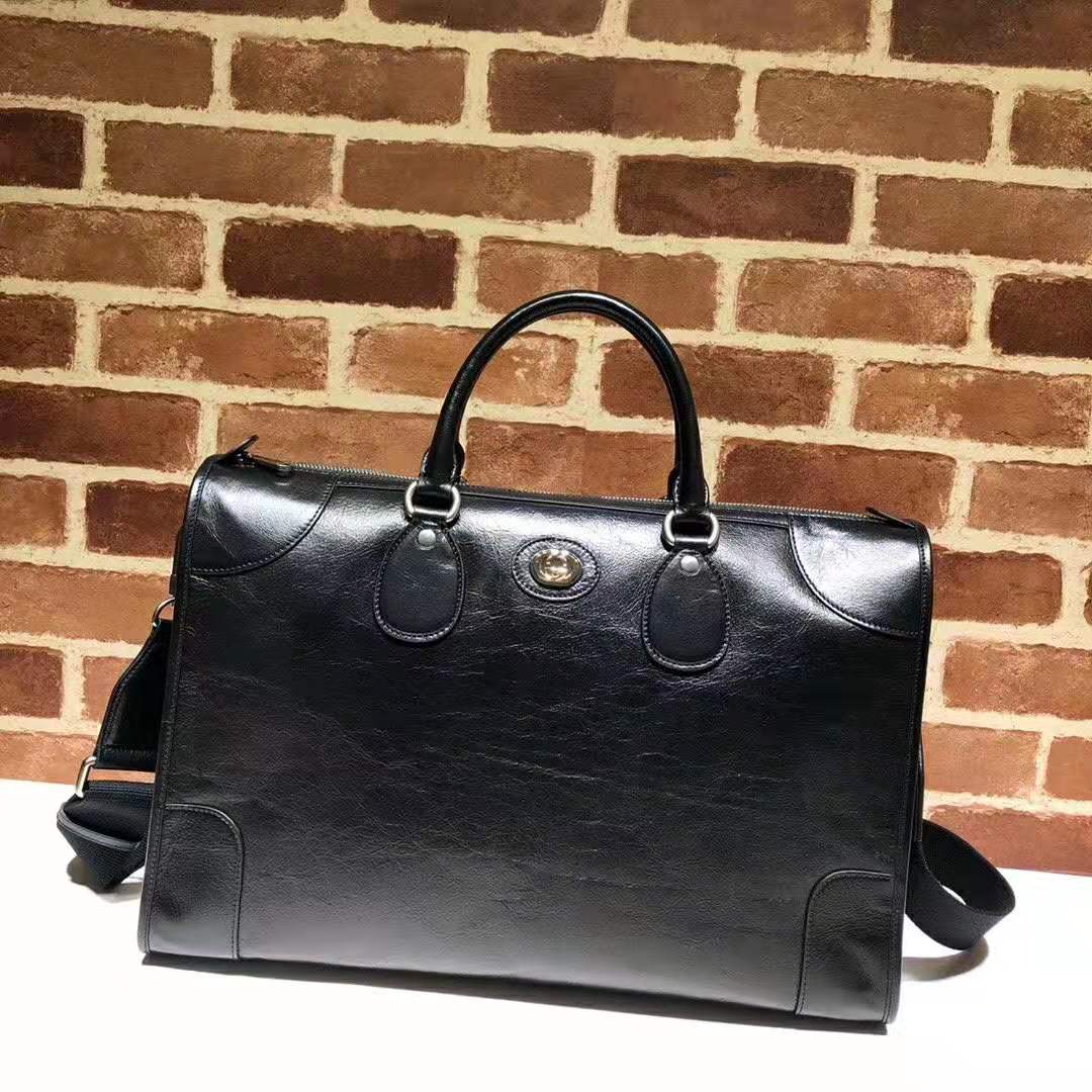 Gucci GG Men Medium Soft Leather Duffle in Black Soft Leather