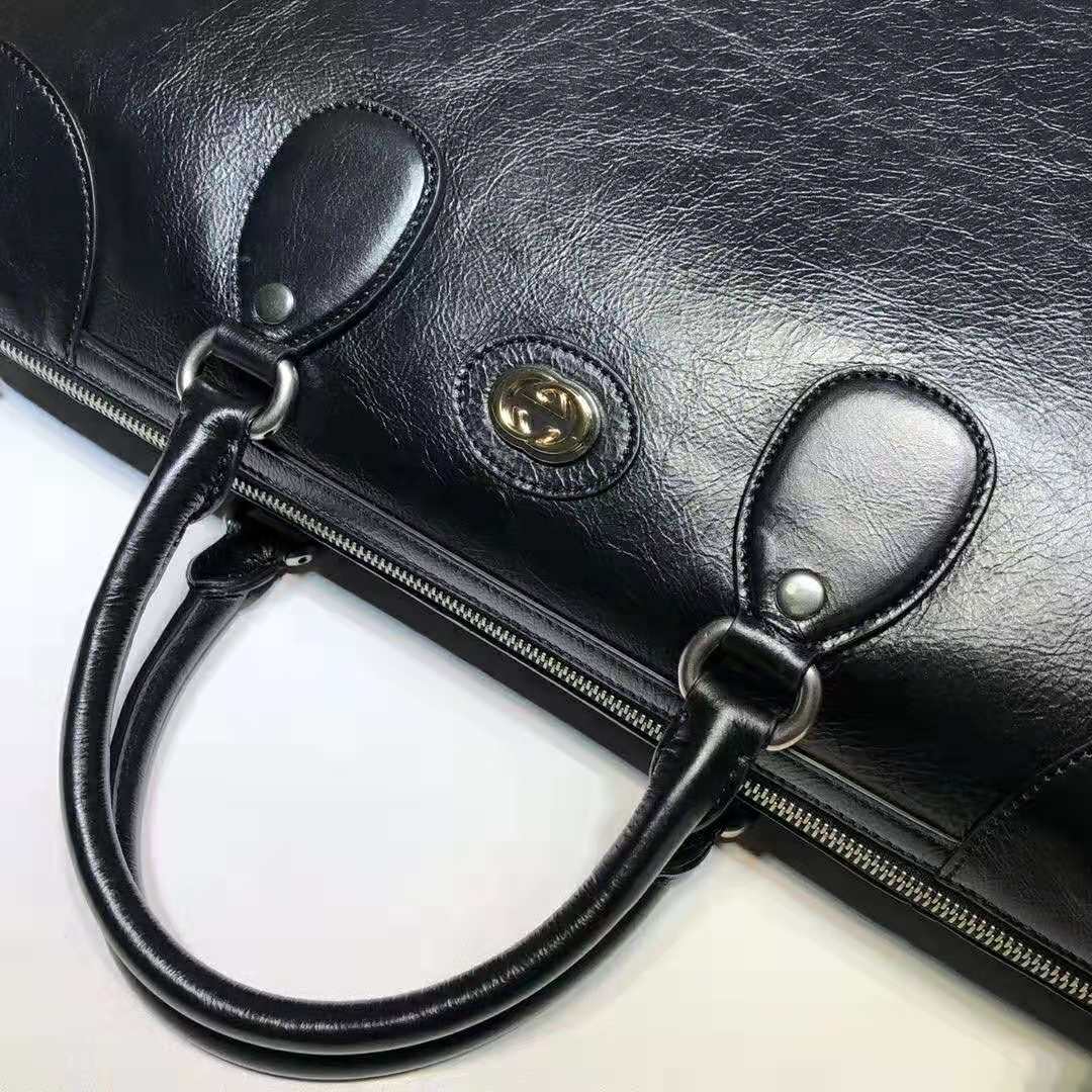 Gucci GG Men Medium Soft Leather Duffle in Black Soft Leather