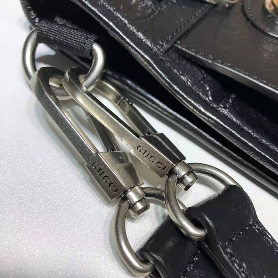 Gucci GG Men Medium Soft Leather Messenger Bag in Soft Black Leather