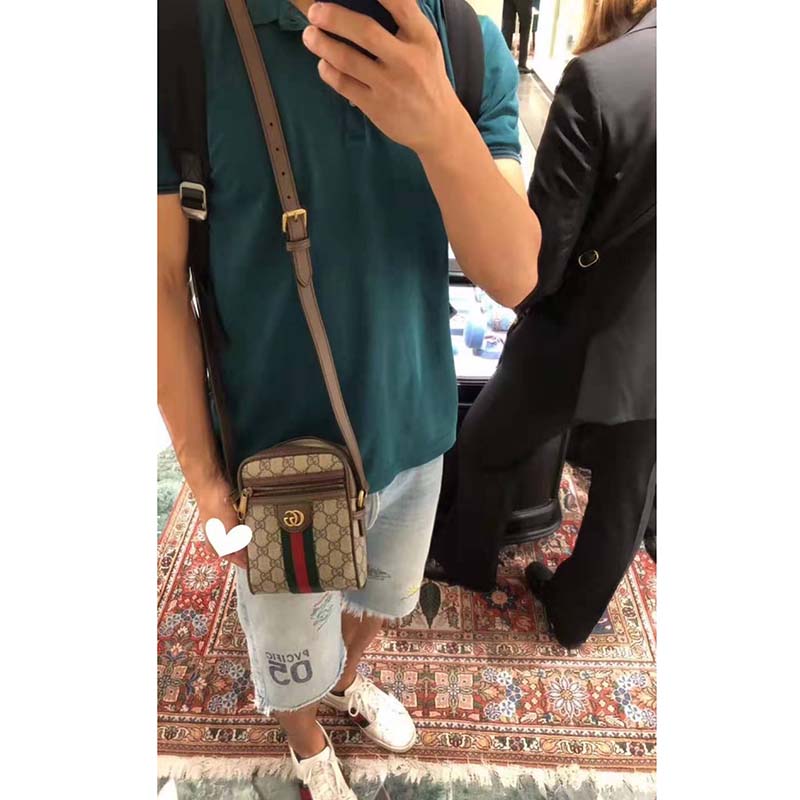 Gucci GG Men Ophidia GG Shoulder Bag in Beige/Ebony GG Supreme Canvas