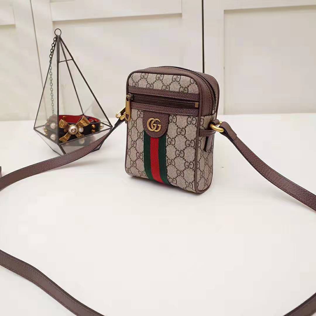 Gucci GG Men Ophidia GG Shoulder Bag in Beige/Ebony GG Supreme Canvas