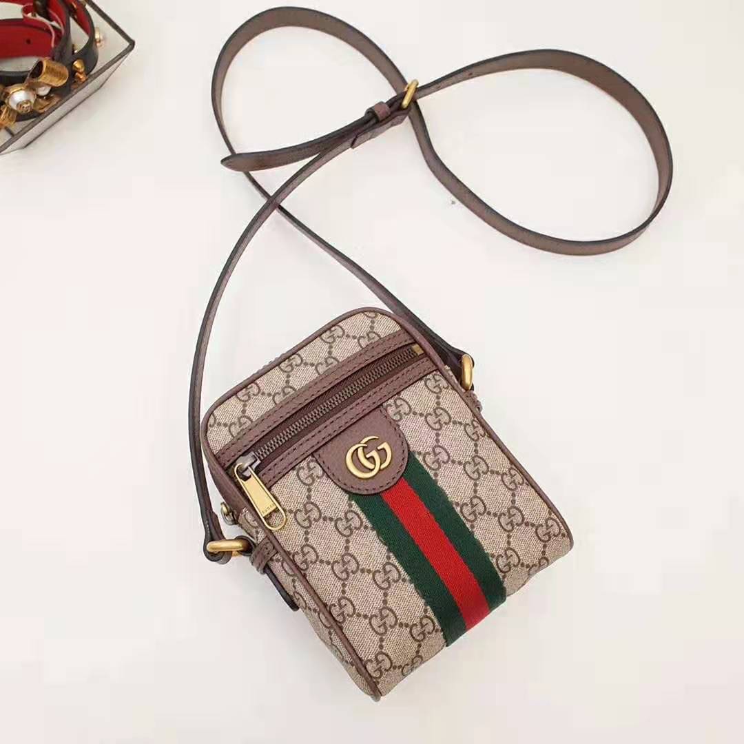 Gucci GG Men Ophidia GG Shoulder Bag in Beige/Ebony GG Supreme Canvas