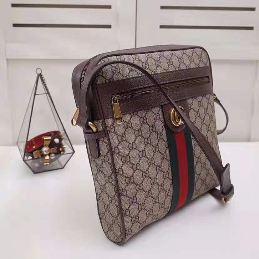 Gucci GG Men Ophidia GG Small Messenger Bag in Beige/Ebony Soft GG Supreme Canvas
