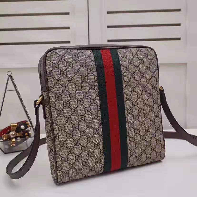 Gucci GG Men Ophidia GG Small Messenger Bag in Beige/Ebony Soft GG Supreme Canvas